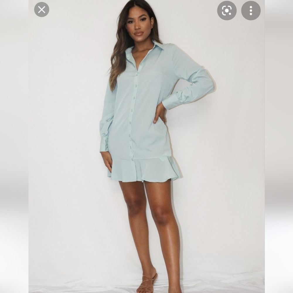 NWT Missguided Shirt Dress with Frill Hem in Sage